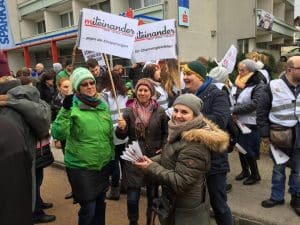 Eine Demonstration für gerechte Entlohnung.