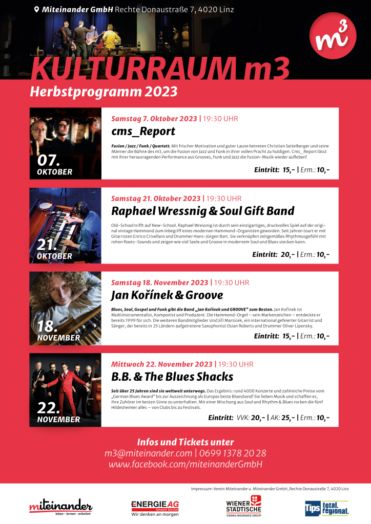 Das Kulturprogramm von 2023. CMS report, raphael wressnig, Jan korinek und BB and the bluesshacks