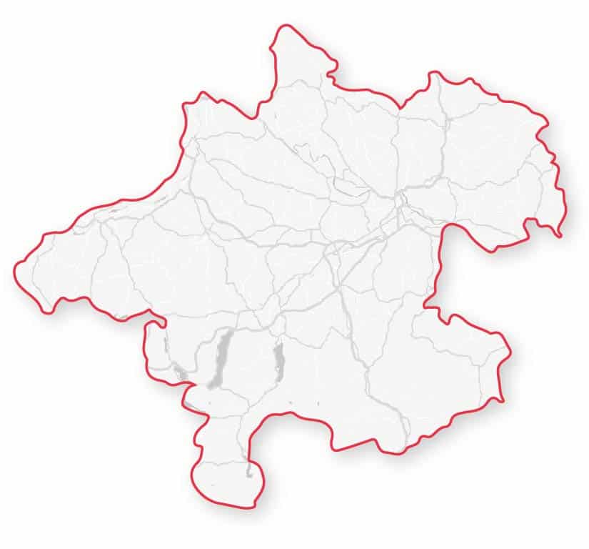 Eine illustrierte Landkarte von Oberösterreich.