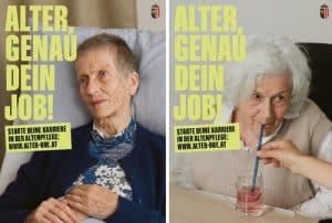 Ein Werbebanner mit dem Schriftzug "Alter genau dein Job"