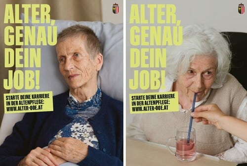 Ein Werbebanner mit dem Schriftzug "Alter genau dein Job"