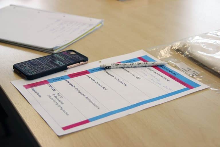 Ein Wochenplan in der BeKu plus. Auf dem Plan sieht man Wochentage und Schwepunkte wie: EDV, Deutsch, Mathematik und so weiter.