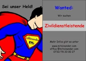 Zivildiener gesucht! "Sei unser Held!" Zu sehen ist ein illustrierter "Superman".