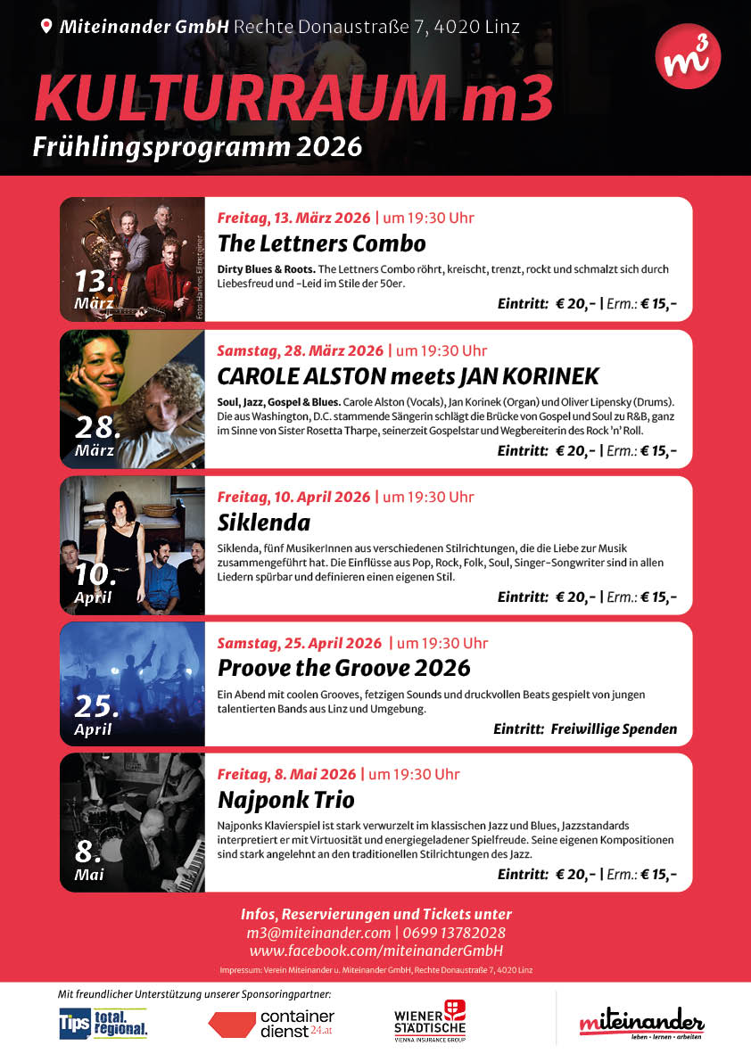 Kulturraum m3 – Frühlingsprogramm 2026 – Miteinander GmbH